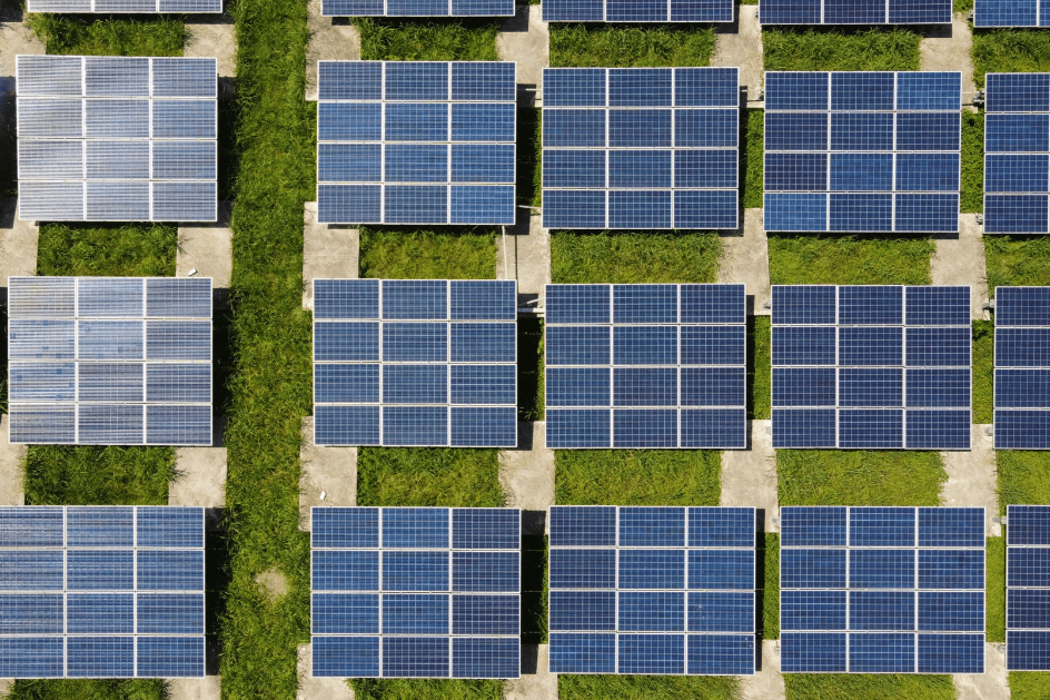 Aerial view of solar panels