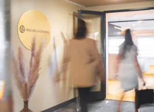 Clients arriving in a law firm lobby