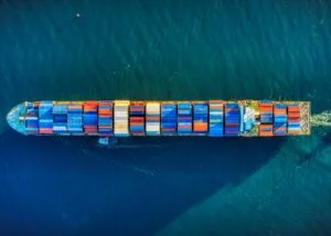 Aerial top view container ship in the sea