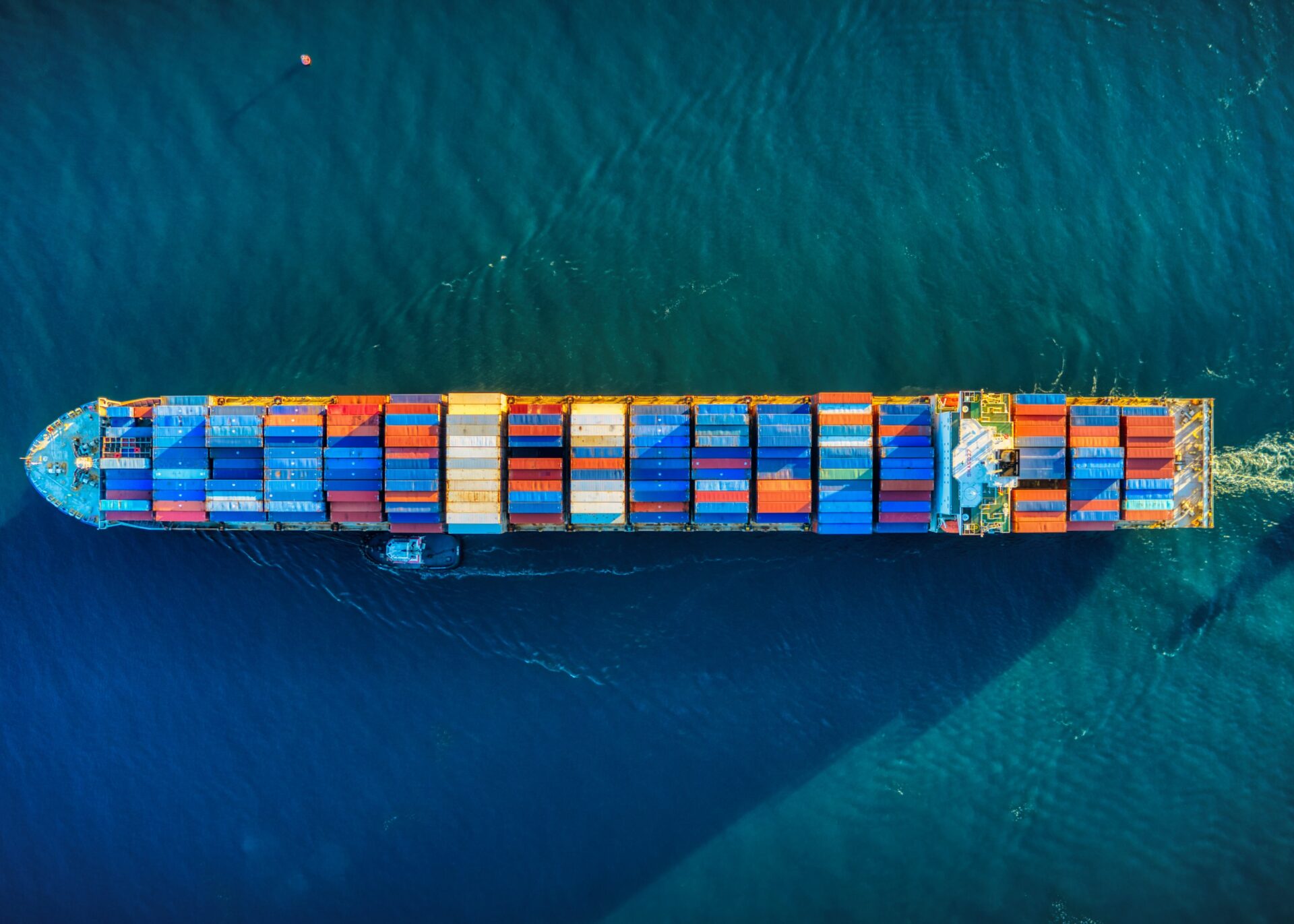 Aerial top view container ship in the sea